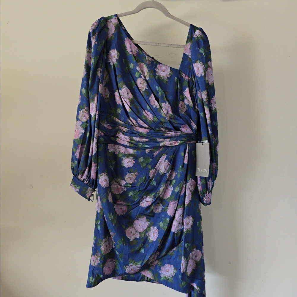 Theia Moonlit Gardenia Blue Floral Dress size 14 NWT